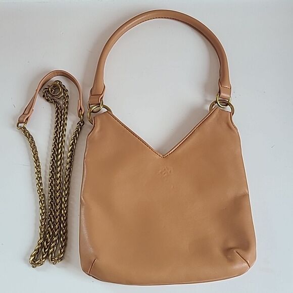 Anthropologie Small Shoulder Bag Chain Crossbody Shoulder Strap Gold Camel Tan - Picture 7 of 16